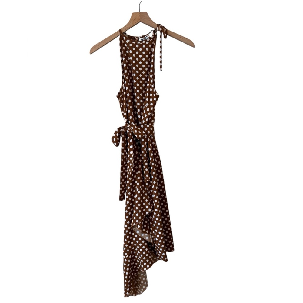 Ecowish Polka Dot Sundress Md Brown White Hi Low Flowy Lightweight Pretty Woman - Picture 2 of 12